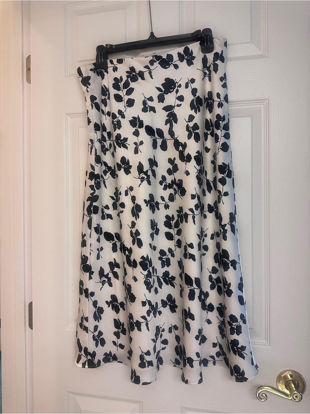 Ralph Lauren Black & White Floral A-Line Midi Skirt